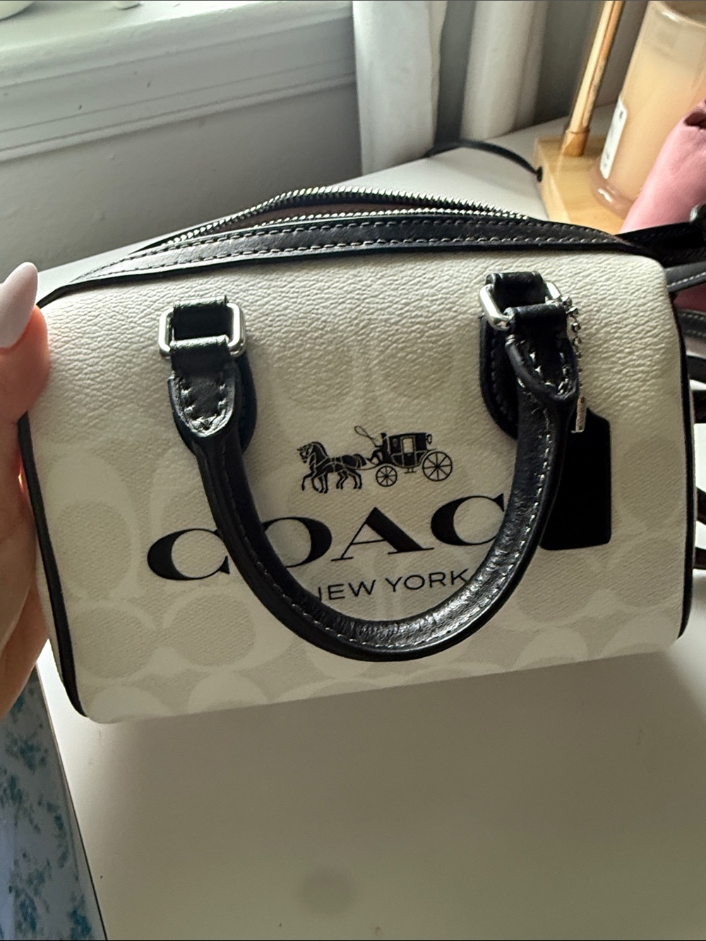 Coach White Mini Satchel with Black Trim